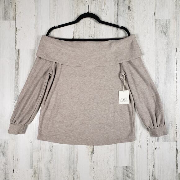NWT ANA A New Approach Oatmeal Heather Drape Collar Knit Top Women's Size Medium - Picture 1 of 14